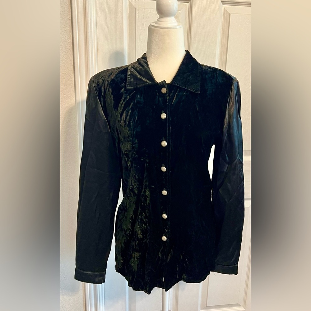 Double D Ranch Western Wear Shirt Black Velvet + Silky Sleeves, Cabochons